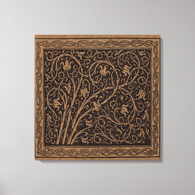 Impressão Em Tela Brown Tooling Leather Art Nouveau Floral (Frente)