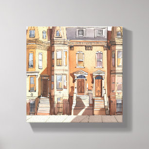 Impressão Em Tela Brownstones Esboçados   Pintura de Rua de Boston