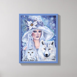 Impressão Em Tela bruxa branca com lobo e coruja de Renee Lavoie