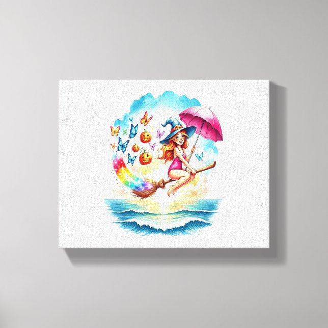 Impressão Em Tela Bruxa da Sereia das Halloween na Broom (Frente)