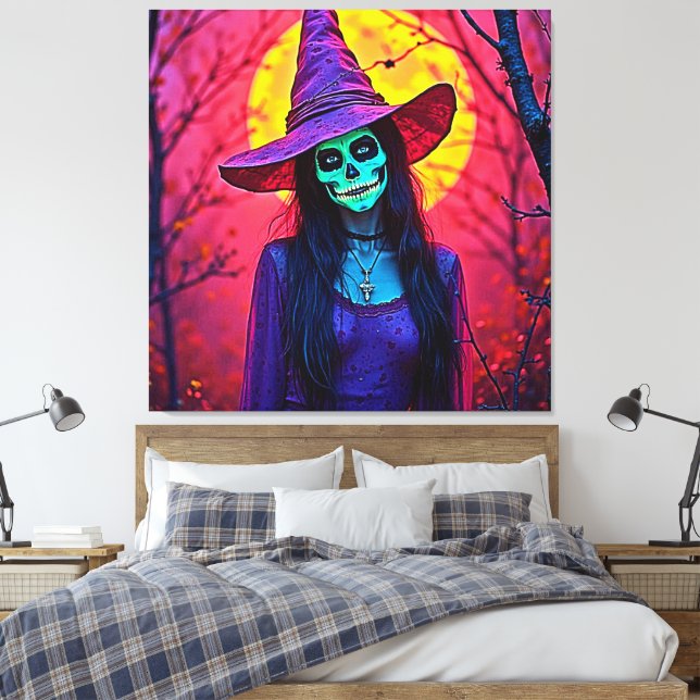 Impressão Em Tela Bruxa do Halloween com Design (Insitu(Quarto))
