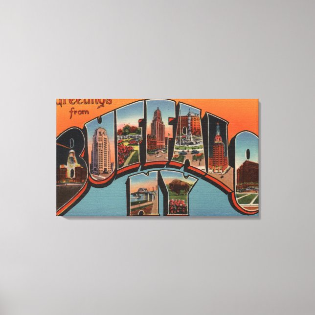 Impressão Em Tela Buffalo, Nova Iorque - Cenas com Letras Grandes (Frente)