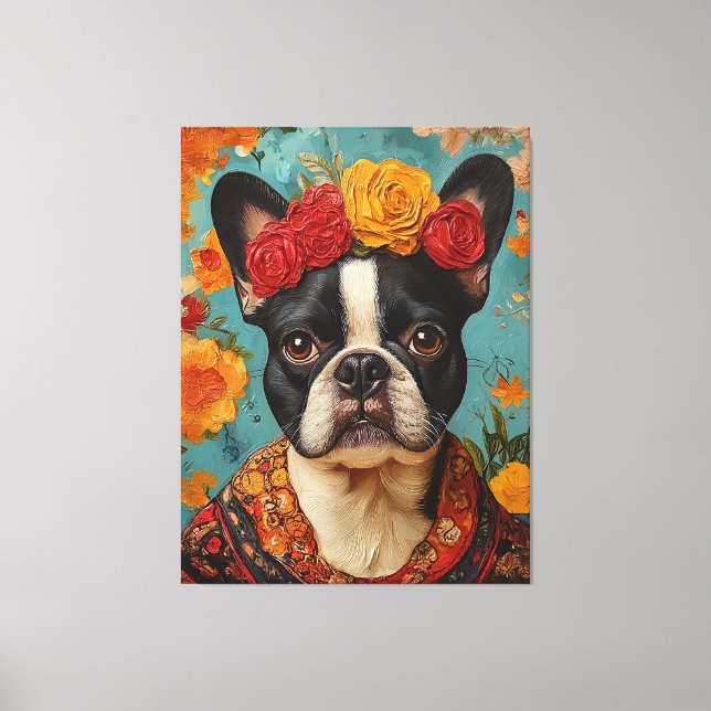 Impressão Em Tela Buldogue francês como Frida Kahlo (Frente)