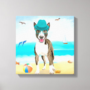 Impressão Em Tela Bull Terrier no Beach