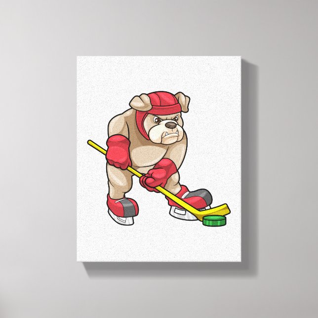 Impressão Em Tela Bulldog at Ice hockey with Hockey stick (Frente)