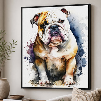 Impressão Em Tela Bulldog em Aquarela