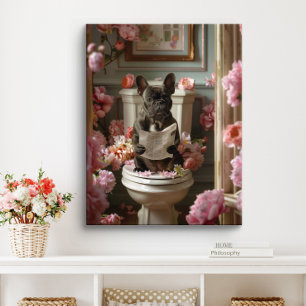 Impressão Em Tela Bulldog Francês no Banheiro Arte de Frenchie Ban