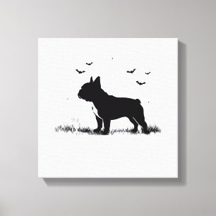 Impressão Em Tela Bulldog Francês � Silhueta de Lua de Halloween Ove