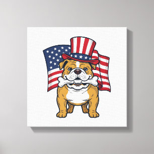 Impressão Em Tela Bulldog Patriótico Com Desenho Vetorial de Bandeir