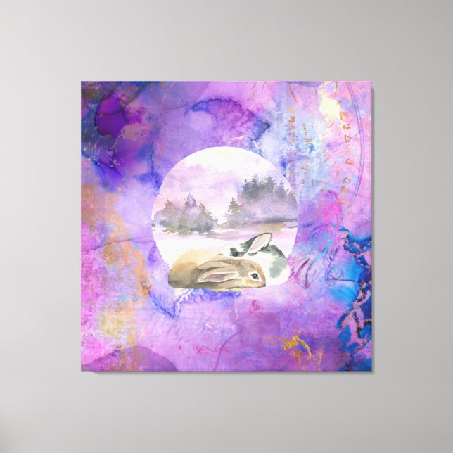Impressão Em Tela Bunnies no Sonho de Lavanda (Frente)