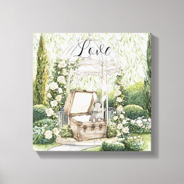 Impressão Em Tela Bunny in Chest Green Leaves Floral (Frente)