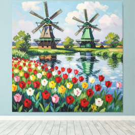 Impressão Em Tela Bunte Frühlingswiese mit Windmühle