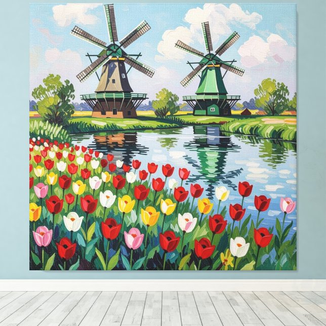 Impressão Em Tela Bunte Frühlingswiese mit Windmühle (Insitu(piso de madeira))