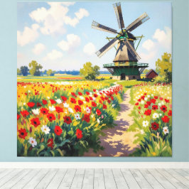 Impressão Em Tela Bunte Frühlingswiese mit Windmühle