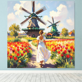 Impressão Em Tela Bunte Frühlingswiese mit Windmühle