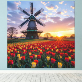 Impressão Em Tela Bunte Frühlingswiese mit Windmühle