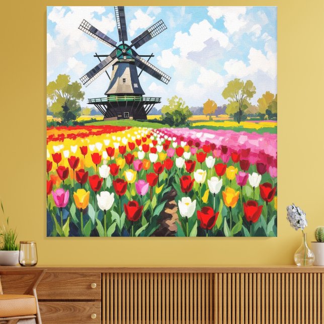 Impressão Em Tela Bunte Frühlingswiese mit Windmühle (Insitu(Sala de estar))