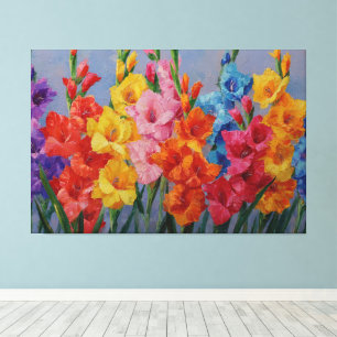 Impressão Em Tela Buquê Colorido de Gladiolus em Pintura a Óleo Abst