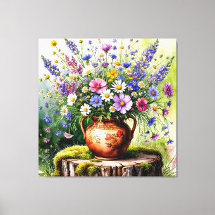 Impressão Em Tela Buquê de aguarela de flores silvestres em vaso