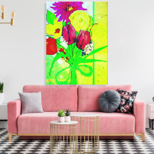 Impressão Em Tela Buquê de Flores Amarrado com Fita Elegante Arte