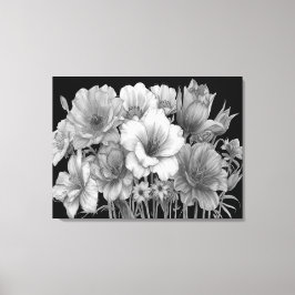 Impressão Em Tela Buquê de Flores em Flor em P&B numa Parede