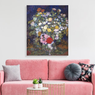 Impressão Em Tela Buquê de Flores num Vaso   Van Gogh  