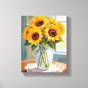 Impressão Em Tela Buquê de Girassóis Amarelos Floral Aquarela