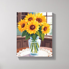 Impressão Em Tela Buquê de Girassóis Aquarela Floral Amarelo Pintado