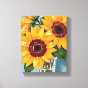Impressão Em Tela Buquê de Girassóis   Floral Amarela em Aquarela