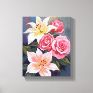 Impressão Em Tela Buquê de Lirios Brancos Rosa Rosa Aquarela Floral