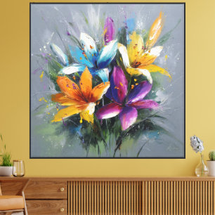 Impressão Em Tela Buquê de Lírios Colorburst Arte Abstrata