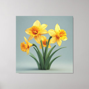 Impressão Em Tela Buquê de Narcisos Amarelos Brilhantes com Folhas V