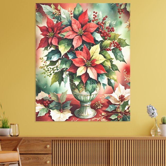 Impressão Em Tela Buquê de Poinsettia Vermelha Clássica (Insitu(Sala de estar))