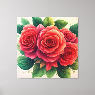 Impressão Em Tela Buquê de Rosas Vermelhas Vibrantes