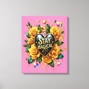 Impressão Em Tela Buquê Encantador de Rosas Douradas e Coração 16x20