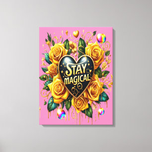 Impressão Em Tela Buquê Encantador de Rosas Ouros e Coração 18x24