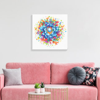 Impressão Em Tela Buquê Floral Azul Vibrante em Aquarela