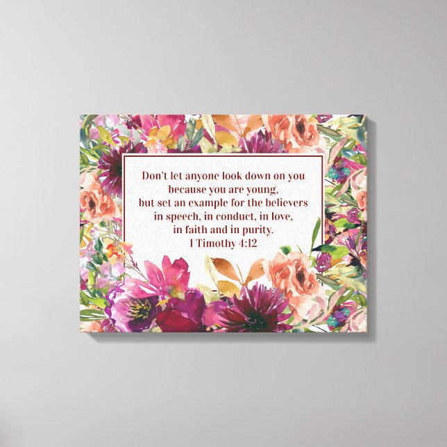 Impressão Em Tela Burgundy Floral Christian Bíblia Timothy Youth (Frente)
