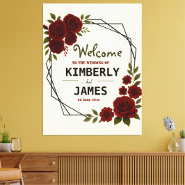 Impressão Em Tela Burgundy Red & Black Geometric Wedding Modern