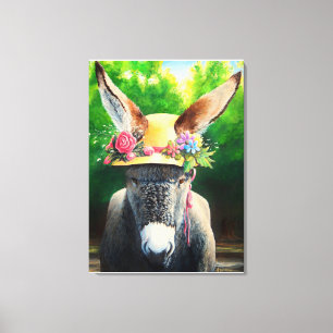 Impressão Em Tela Burro/burro padrão em chapéu de Rosa/margarida