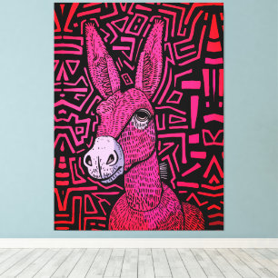 Impressão Em Tela Burro Tribal Neon – Arte de Parede Ousada e Psicod