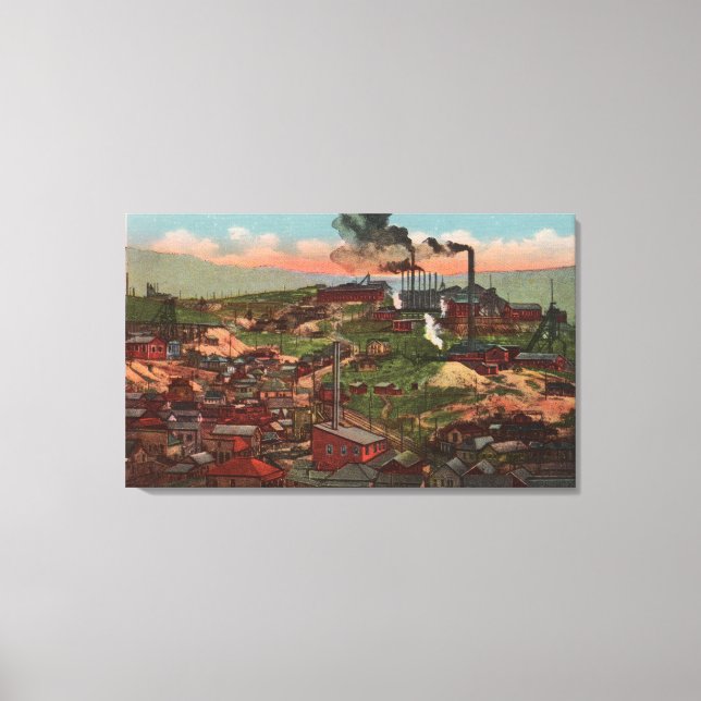 Impressão Em Tela Butte, MT - Vista de fábricas e casas em Hill (Frente)