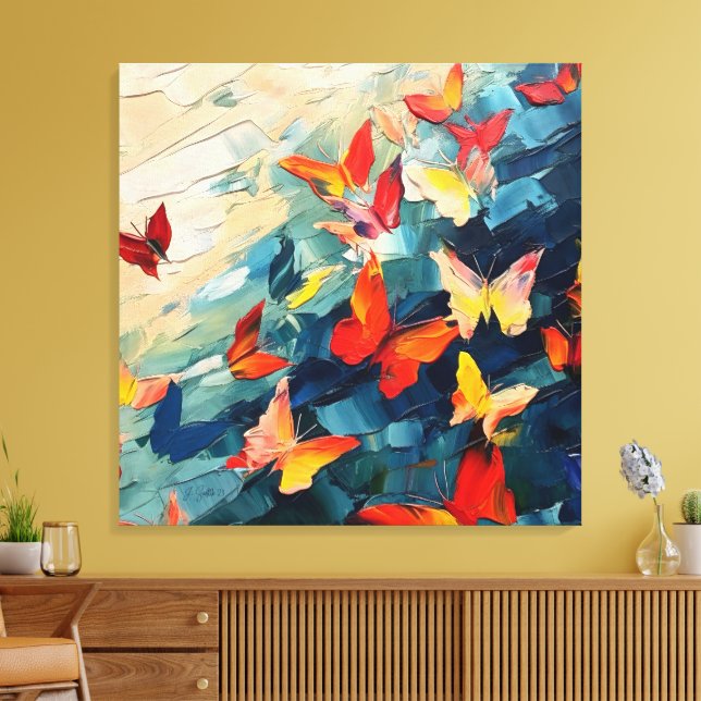 Impressão Em Tela Butterflies in Motion – Expressive Abstract Flight (Insitu(Sala de estar))