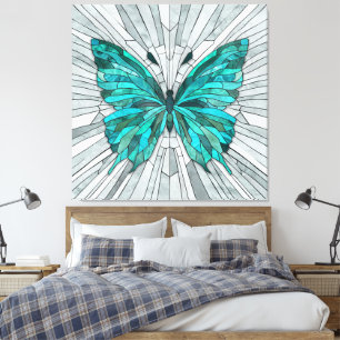 Impressão Em Tela Butterfly Mosaic - Emerald Green e Cinzas