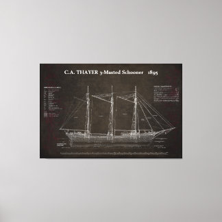 Impressão Em Tela C.A. THAYER 3-Mastered Schooner Blueprint 1895