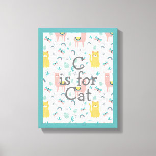 Impressão Em Tela C é para Cat Green Trim Boho Cute Alapaca Nursery
