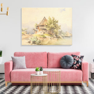 Impressão Em Tela Cabana de madeira no lago – Carl Lafite