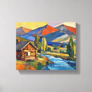 Impressão Em Tela Cabana nos bosques pintura artística abstrata