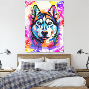 Impressão Em Tela Cabeça rouco - Pintura Colorida de Cachorro Rouco
