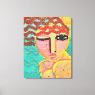 Impressão Em Tela Cabeça Vermelha no Retrato Abstrato da Praia na O